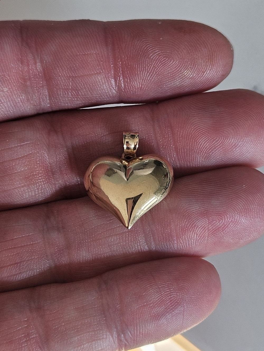 Solid 14k Yellow Gold Puffy Heart Pendant Necklace Charm - Picture 3 of 5